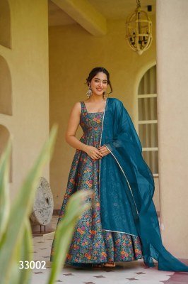 Lucaya Vol 33 Fully Flared Silk Anarkali Gown Set with Organza Dupatta fancy Anarkali suit catalogs