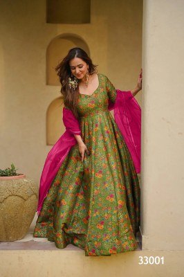 Lucaya Vol 33 Fully Flared Silk Anarkali Gown Set with Organza Dupatta fancy Anarkali suit catalogs