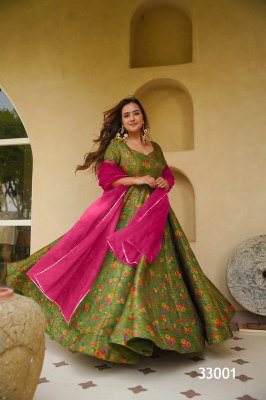Lucaya Vol 33 Fully Flared Silk Anarkali Gown Set with Organza Dupatta fancy Anarkali suit catalogs