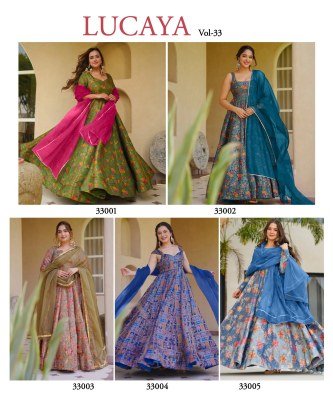 Lucaya Vol 33 Fully Flared Silk Anarkali Gown Set with Organza Dupatta fancy Anarkali suit catalogs