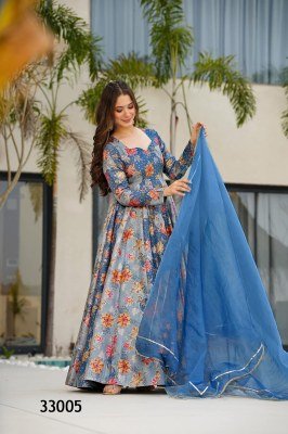 Lucaya Vol 33 Fully Flared Silk Anarkali Gown Set with Organza Dupatta fancy Anarkali suit catalogs