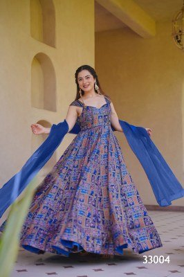 Lucaya Vol 33 Fully Flared Silk Anarkali Gown Set with Organza Dupatta fancy Anarkali suit catalogs