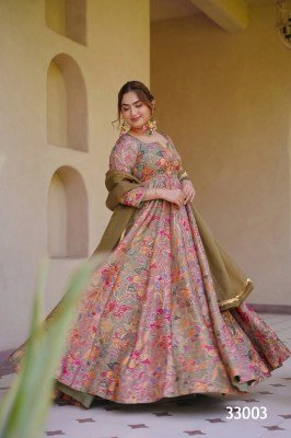 Lucaya Vol 33 Fully Flared Silk Anarkali Gown Set with Organza Dupatta fancy Anarkali suit catalogs