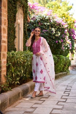Lucknowi series pure organza silk with embroidered kurti pant and dupatta catalogue Amavi