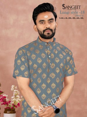 Lungi style 18 by Sangeet Heavy Reyon Gold Printed Mens Kurta catalogue at affordable rate mens shirts