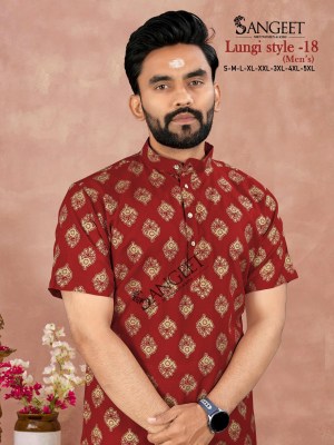Lungi style 18 by Sangeet Heavy Reyon Gold Printed Mens Kurta catalogue at affordable rate mens shirts
