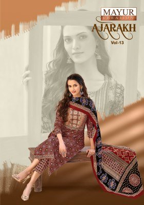 MAYUR CREATION AJARAKH Vol-13 Pure Cotton Printed Pant Set with Neck Embroidery 