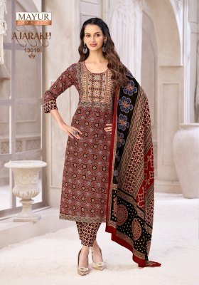 MAYUR CREATION AJARAKH Vol-13 Pure Cotton Printed Pant Set with Neck Embroidery kurti pant with dupatta Catalogs