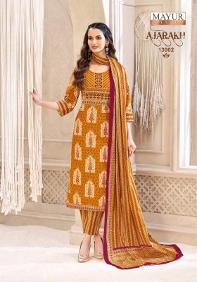 MAYUR CREATION AJARAKH Vol-13 Pure Cotton Printed Pant Set with Neck Embroidery kurti pant with dupatta Catalogs