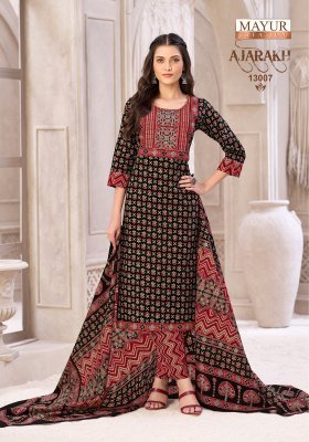 MAYUR CREATION AJARAKH Vol-13 Pure Cotton Printed Pant Set with Neck Embroidery kurti pant with dupatta Catalogs