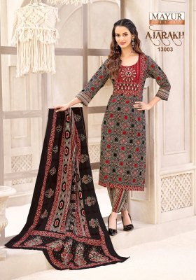 MAYUR CREATION AJARAKH Vol-13 Pure Cotton Printed Pant Set with Neck Embroidery kurti pant with dupatta Catalogs