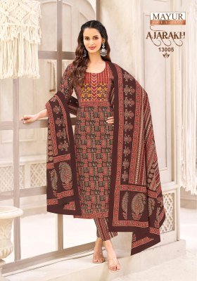 MAYUR CREATION AJARAKH Vol-13 Pure Cotton Printed Pant Set with Neck Embroidery kurti pant with dupatta Catalogs
