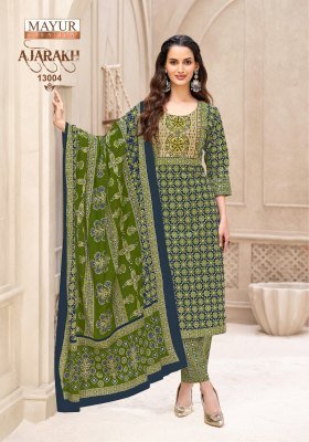 MAYUR CREATION AJARAKH Vol-13 Pure Cotton Printed Pant Set with Neck Embroidery kurti pant with dupatta Catalogs