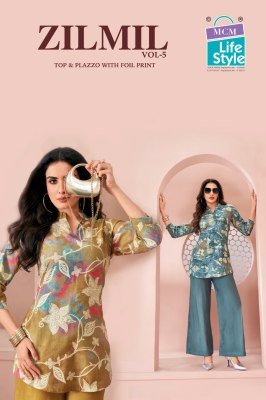 MCM Life Style Zilmil Vol. 05 Heavy Vertican Discharge Print Top Palazzo Set 