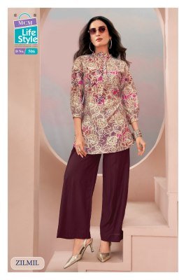MCM Life Style Zilmil Vol. 05 Heavy Vertican Discharge Print Top Palazzo Set kurtis catalogs