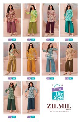 MCM Life Style Zilmil Vol. 05 Heavy Vertican Discharge Print Top Palazzo Set kurtis catalogs