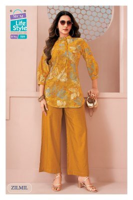 MCM Life Style Zilmil Vol. 05 Heavy Vertican Discharge Print Top Palazzo Set kurtis catalogs