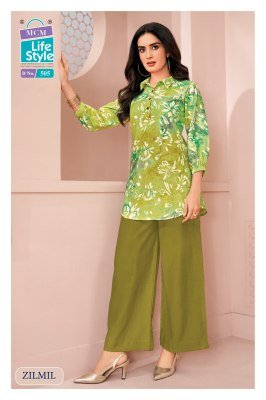 MCM Life Style Zilmil Vol. 05 Heavy Vertican Discharge Print Top Palazzo Set kurtis catalogs
