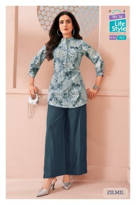 MCM Life Style Zilmil Vol. 05 Heavy Vertican Discharge Print Top Palazzo Set kurtis catalogs