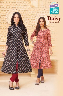 MCM Lifestyle Daisy Geometric Printed Cotton A Line Long Kurti Only Wholesale Mcm life style 