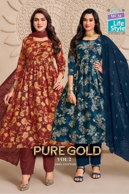 MCM PURE GOLD VOL-2 Premium Heavy Cotton Umbrella Kurti, Pant and Dupatta wholesale catalogs