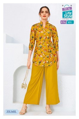 MCM Zilmil Vol 2 Heavy Vertican Foil Print Top And Plazo Set kurtis catalogs