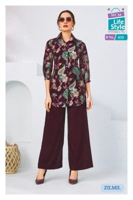 MCM Zilmil Vol 2 Heavy Vertican Foil Print Top And Plazo Set kurtis catalogs