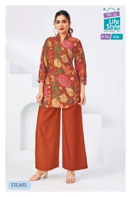 MCM Zilmil Vol 2 Heavy Vertican Foil Print Top And Plazo Set kurtis catalogs