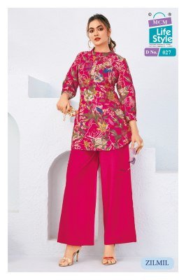 MCM Zilmil Vol 2 Heavy Vertican Foil Print Top And Plazo Set kurtis catalogs