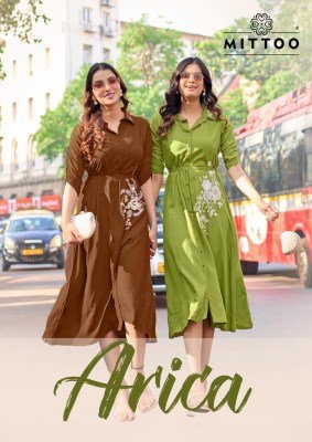 MITTOO Arica Heavy Rayon Suit with Premium Handwork Mittoo Kurti catalogue 