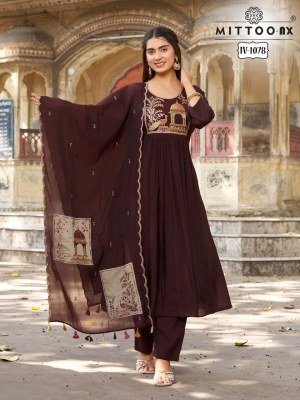 MITTOO Design No. 1009, 1078, 1124, 1125, 1126 & 1128 3-Piece Chanderi Silk Suit Set 