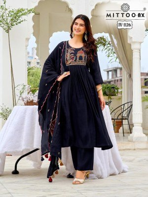 MITTOO Design No. 1009, 1078, 1124, 1125, 1126 & 1128 3-Piece Chanderi Silk Suit Set Size wise Combo Set