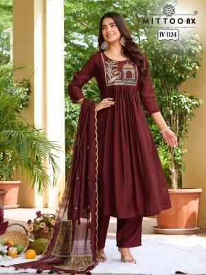 MITTOO Design No. 1009, 1078, 1124, 1125, 1126 & 1128 3-Piece Chanderi Silk Suit Set Size wise Combo Set
