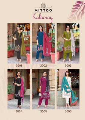 MITTOO Kalamay  Heavy Rayon Handwork Suit and Muslin Dupatta readymade suit catalogs