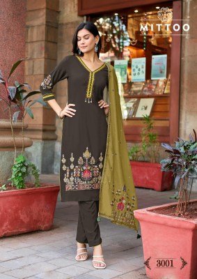 MITTOO Kalamay  Heavy Rayon Handwork Suit and Muslin Dupatta readymade suit catalogs