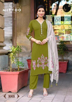 MITTOO Kalamay  Heavy Rayon Handwork Suit and Muslin Dupatta readymade suit catalogs