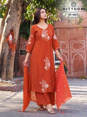 MITTOO NX – Mull Chanderi Silk Thread and Khatli Work 3-Piece Suit Size wise Combo Set