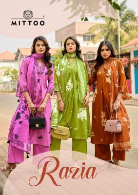 MITTOO Razia Rayon Print Handwork and Thread Work 3-Piece Suit Set 