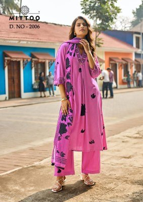 MITTOO Razia Rayon Print Handwork and Thread Work 3-Piece Suit Set kurti pant with dupatta Catalogs