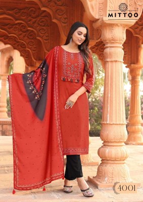 MIttoo Colourdrop Kurti Pant And Dupatta Print And Hand work Wholesale  wholesale catalogs