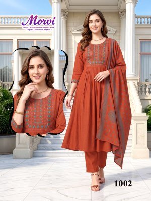 MORVI D.No 1001-1006 Mal Chanderi 3-Piece Suit with Dupatta kurti pant with dupatta Catalogs