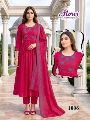 MORVI D.No 1001-1006 Mal Chanderi 3-Piece Suit with Dupatta kurti pant with dupatta Catalogs
