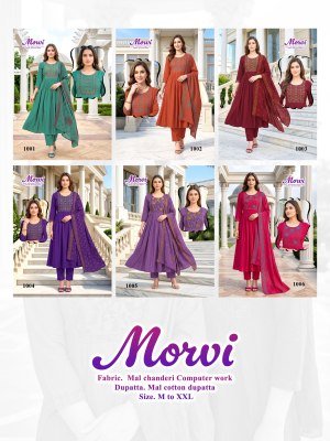 MORVI D.No 1001-1006 Mal Chanderi 3-Piece Suit with Dupatta kurti pant with dupatta Catalogs