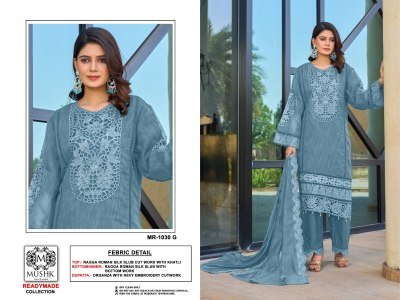 MR1030 by Shrddha Designer Roman Silk embroidered readymade suit catalogues at low rate  readymade suit catalogs