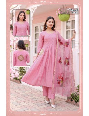 MUNCH D.N. 1001-1008 Heavy Roman Silk Kali Ghara Kurti Pant Dupatta Set kurti pant with dupatta Catalogs