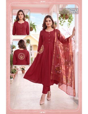 MUNCH D.N. 1001-1008 Heavy Roman Silk Kali Ghara Kurti Pant Dupatta Set kurti pant with dupatta Catalogs