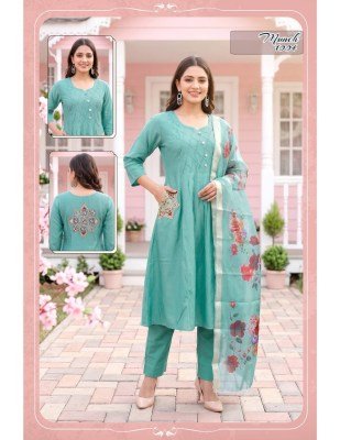 MUNCH D.N. 1001-1008 Heavy Roman Silk Kali Ghara Kurti Pant Dupatta Set kurti pant with dupatta Catalogs