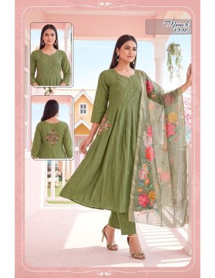 MUNCH D.N. 1001-1008 Heavy Roman Silk Kali Ghara Kurti Pant Dupatta Set kurti pant with dupatta Catalogs