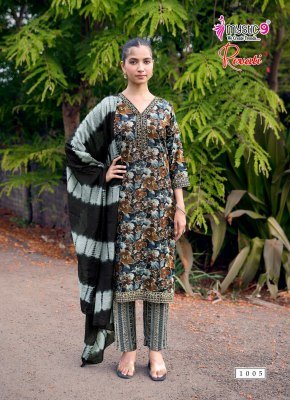 MYSTIC 9 REVATI 1 Black Rayon Foil Print Straight Cut 3-Piece Suit Set kurti pant with dupatta Catalogs