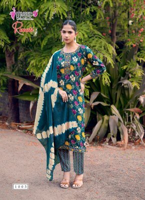 MYSTIC 9 REVATI 1 Black Rayon Foil Print Straight Cut 3-Piece Suit Set kurti pant with dupatta Catalogs